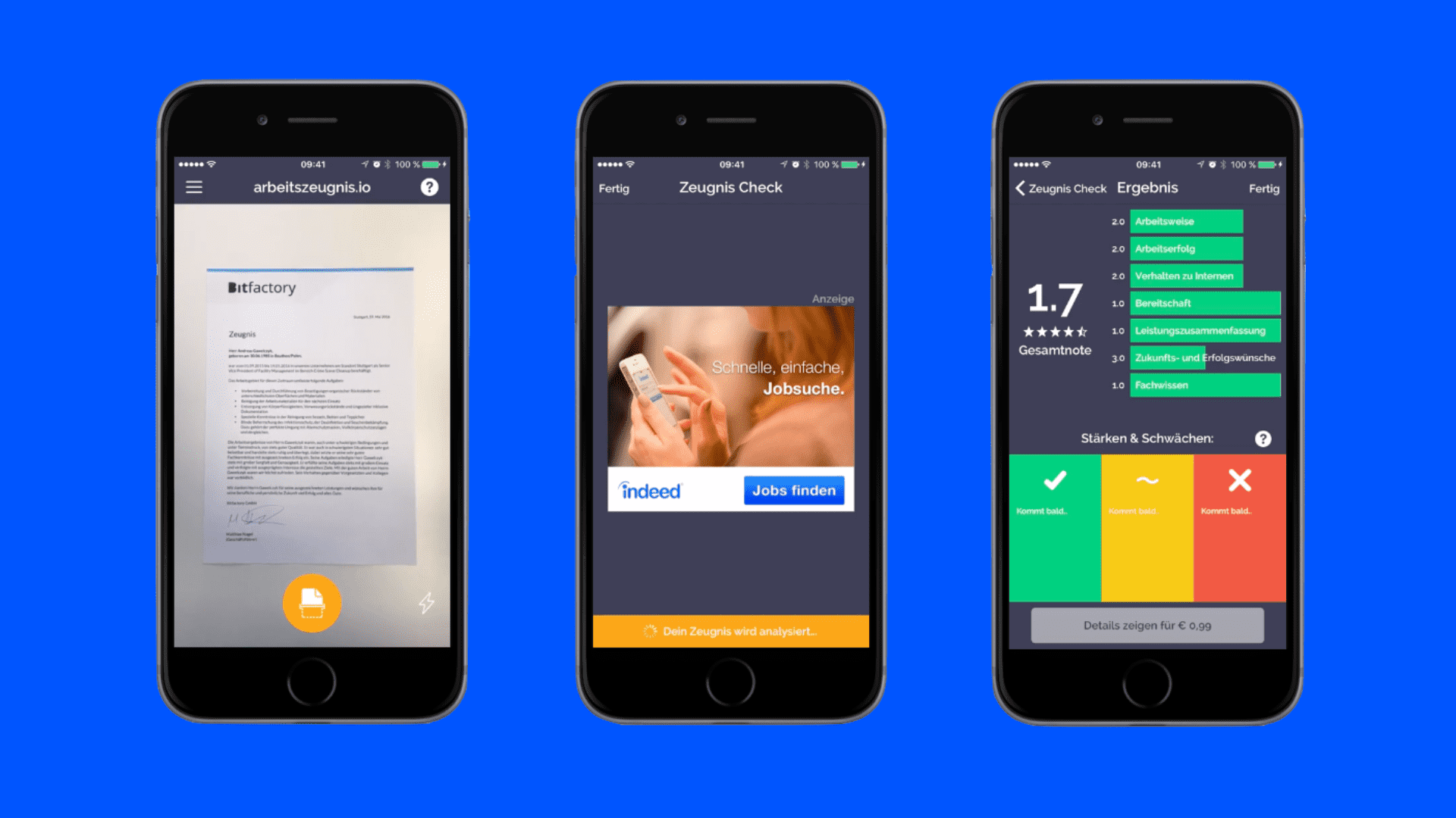 Mockups mit Screens der KI-App arbeitszeugnis.io