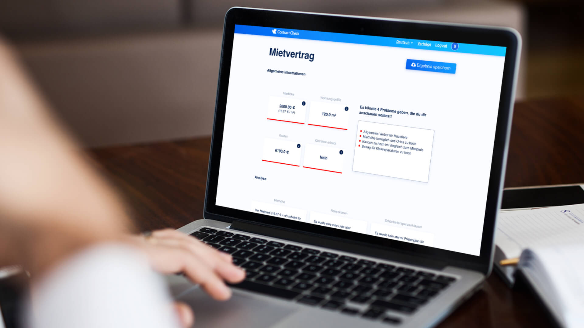 Zusammenfassung eines mit Contract Check analysierten Mietvertrags