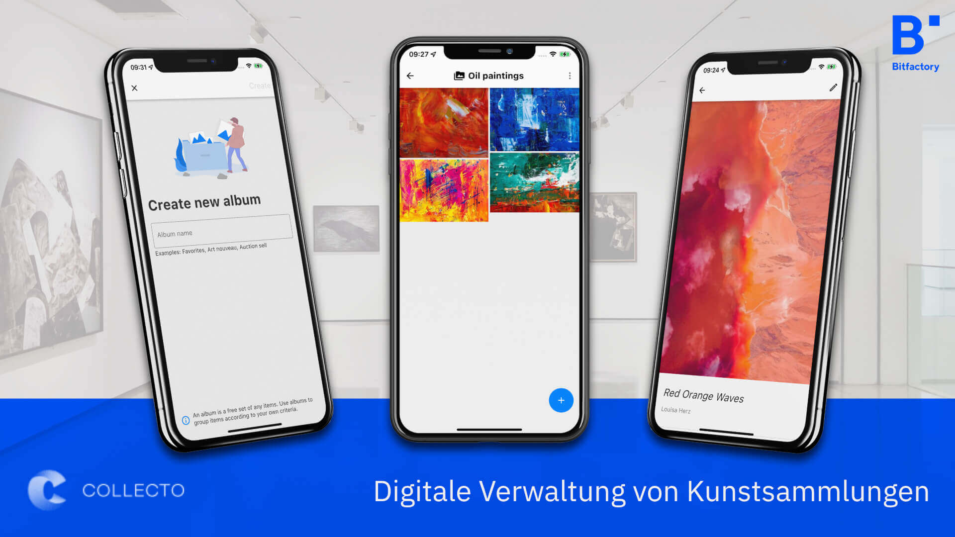 Screens der Collecto App zur digitalen Verwaltung von Kunstsammlungen